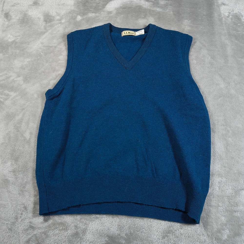 Vintage LL Bean Lambswool Sweater Men Large Pullover Scotland Sleeveless V Neck